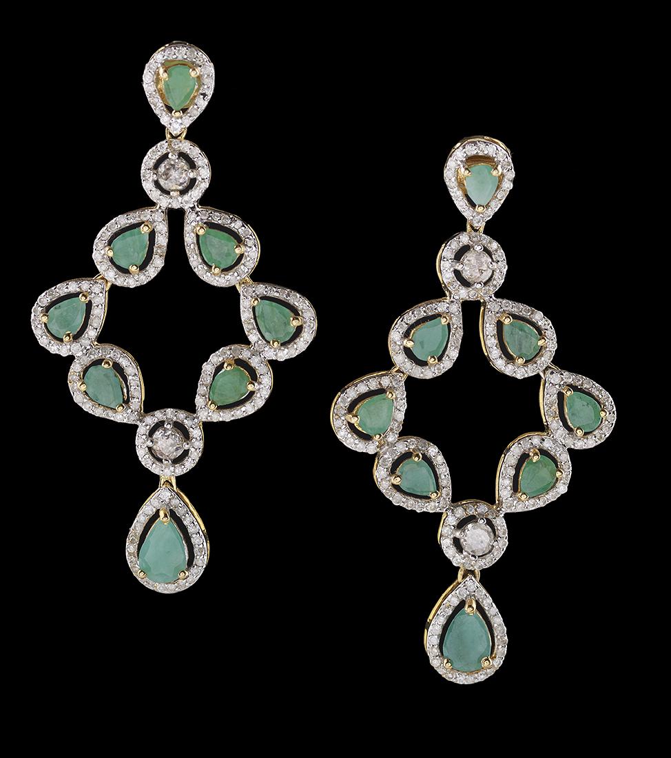 Emerald and Diamond Dangle Earrings (1 of 1)