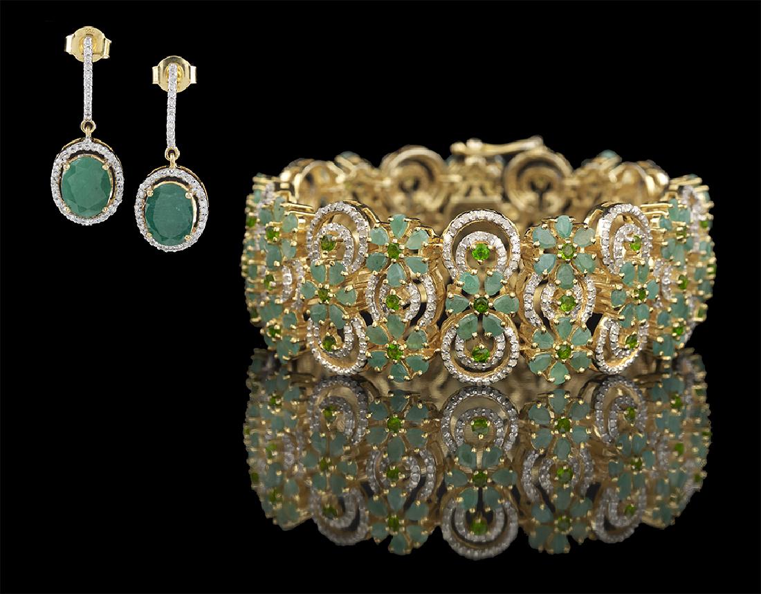 Emerald and Diamond Bracelet and Earrings (1 of 1)