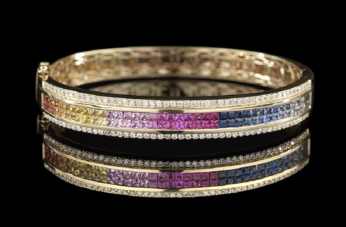 Multicolored Sapphire and Diamond Bangle Bracelet (1 of 1)