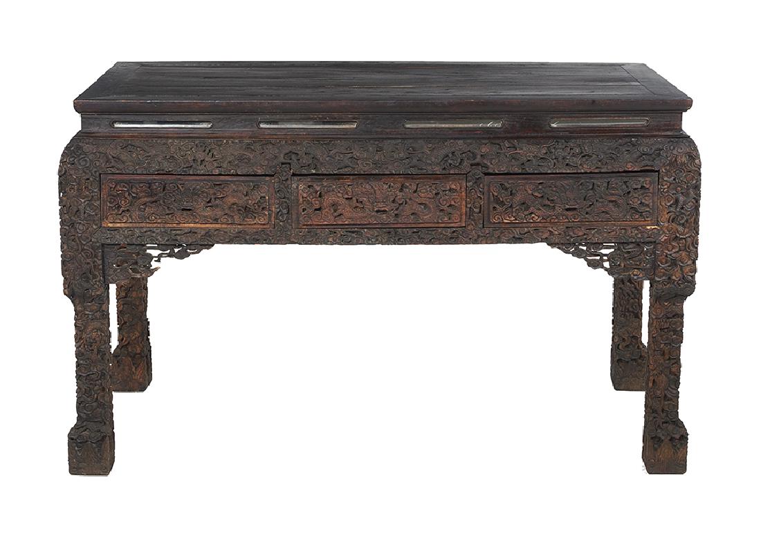 Chinese Hardwood Table with Mirrored Inserts (1 of 2)