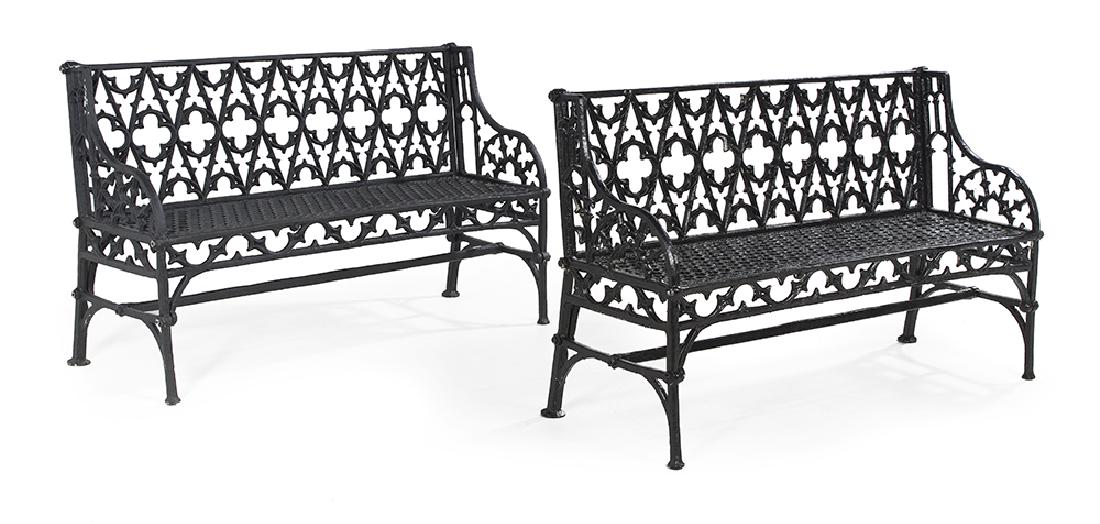 Pair of Gothic Revival-Style Garden Benches (1 of 1)