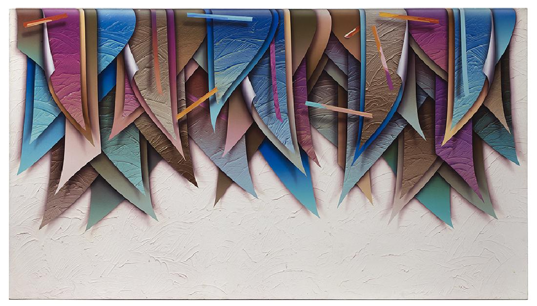 George D. Green (American, b. 1943): George D. Green (American, b. 1943) "Humboldt", 1978 acrylic on canvas signed and dated en verso, titled and dated on "Meisel Gallery, Santa Barbara" label on stretcher. Unframed. 53-3/4" x 93-3/4"