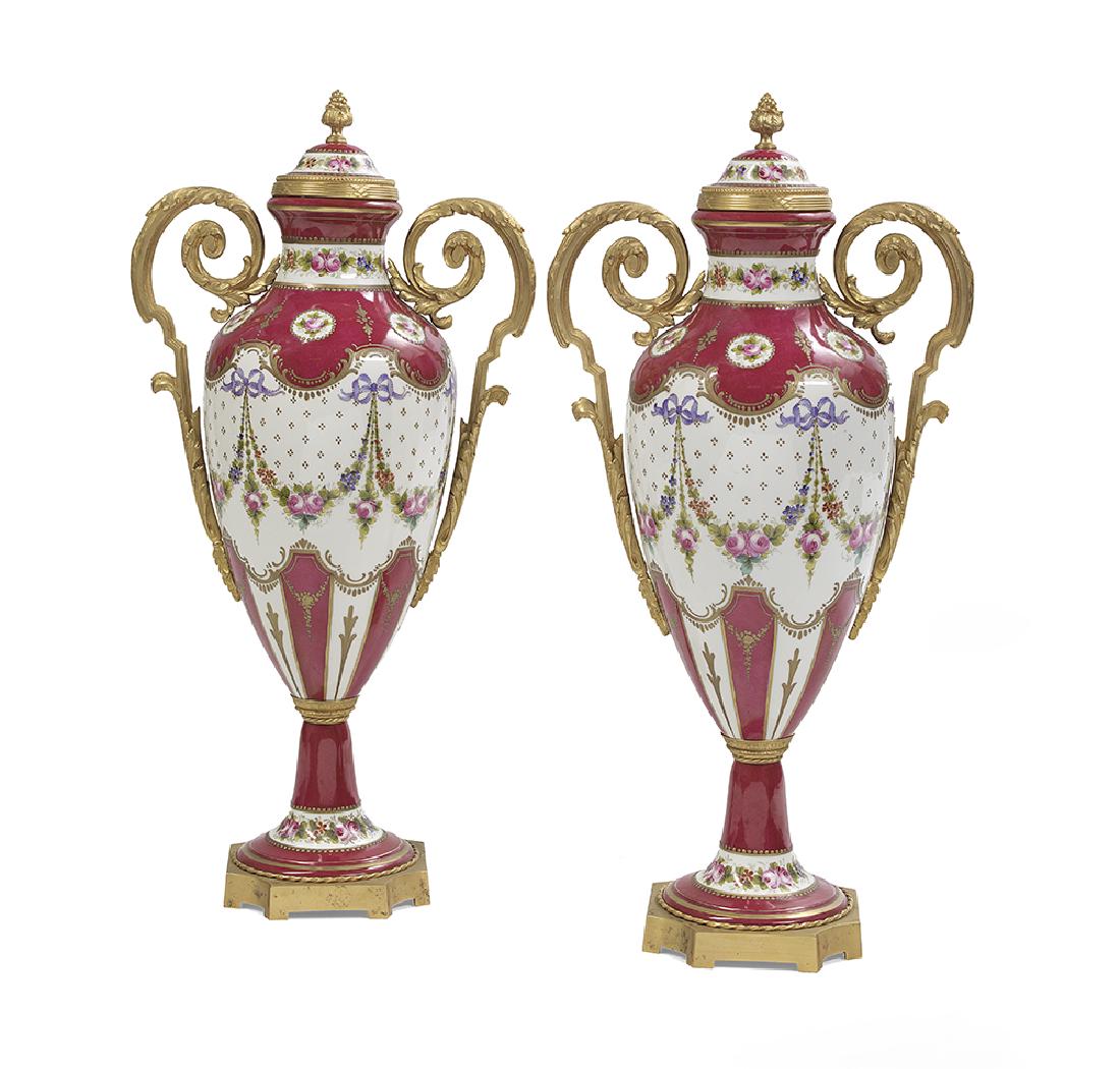 Pair of Sevres-Style Covered Garniture Urns (1 of 1)