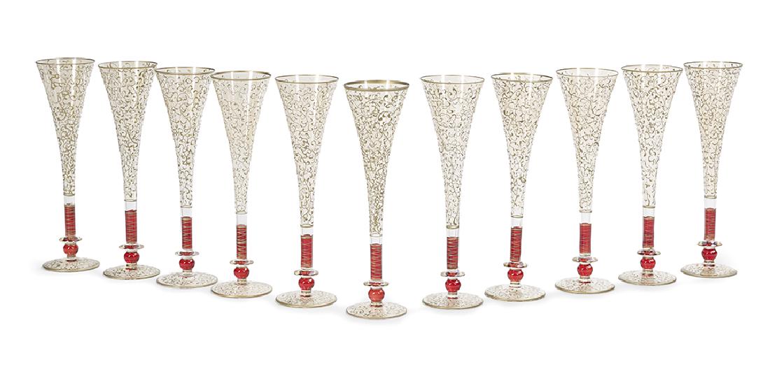 Set of Eleven Venetian-Style Champagne Flutes (1 of 1)