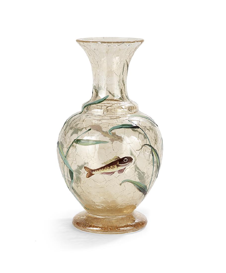 Bohemian Enameled and Crackled Art Glass Vase (1 of 2)
