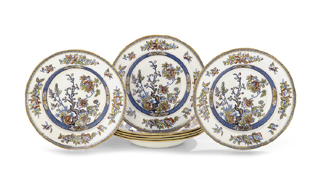 Seven Minton's Blue "Indian Tree" Soup Plates: Collection of Seven Minton's Blue "Indian Tree" Soup Plates ca. 1891-1912, decorated in the chinoiserie style, with both the blue printed and impressed marks dia. 10"