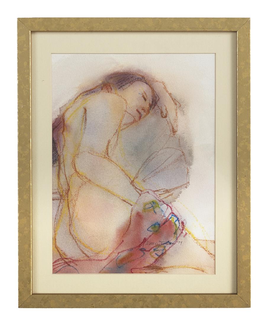 Nell C. Tilton (American/New Orleans, b. 1946): Nell C. Tilton (American/New Orleans, b. 1946) "Reclining Female Nude", 1999, and "Still Life with Vases", 1998 former watercolor and crayon on paper, signed and dated lower right; latter gouache on p