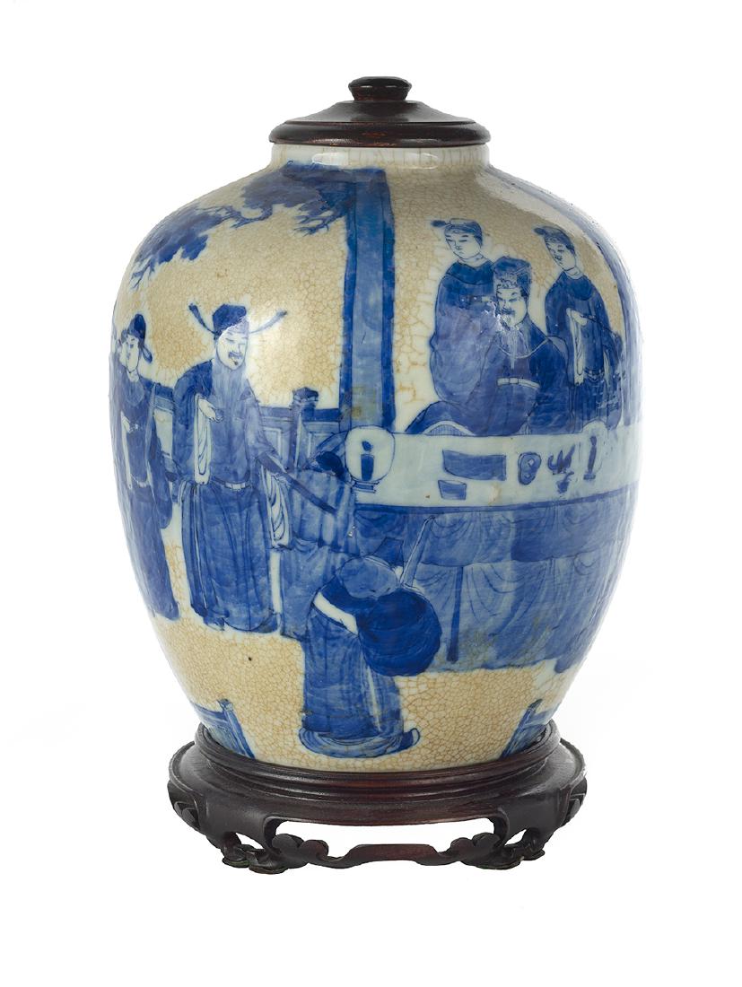 Chinese Ceramic Blue and White Crackle Glaze Jar (1 of 3)