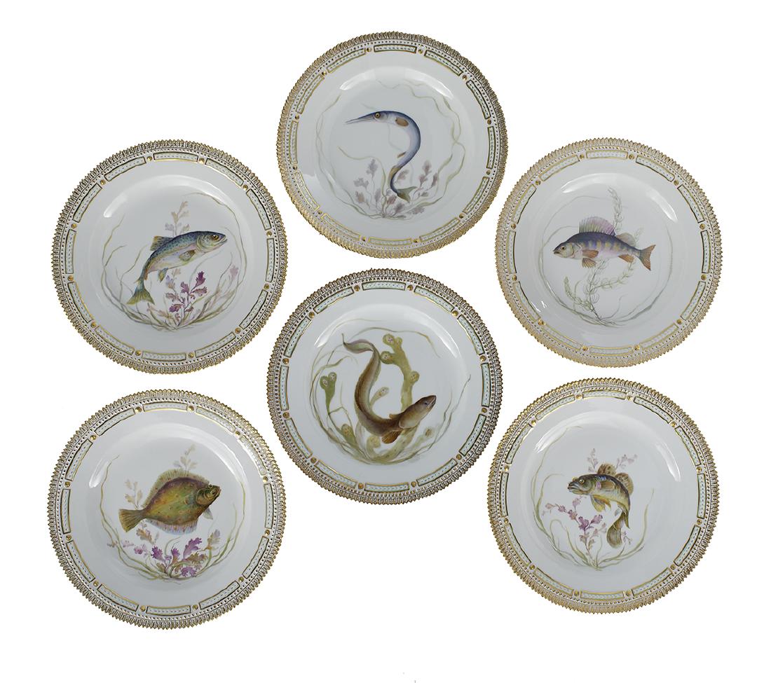 Six "Flora Danica" Fish Dinner Plates (1 of 2)