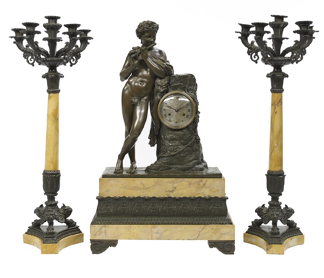 Restauration Bronze and Siena Marble Clock Set (1 of 2)