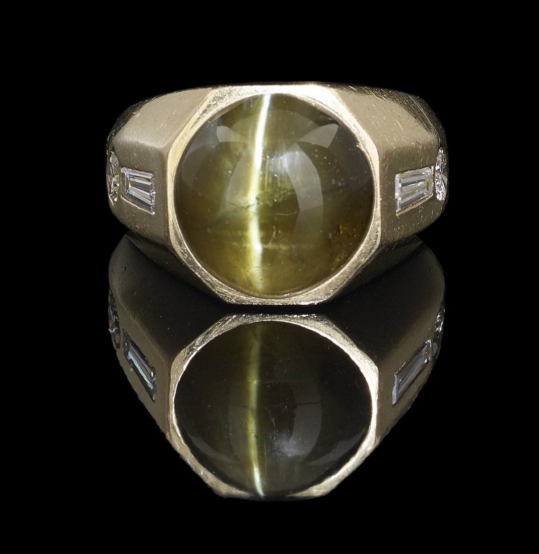 Men's Cat's Eye Chrysoberyl and Diamond Ring (1 of 1)