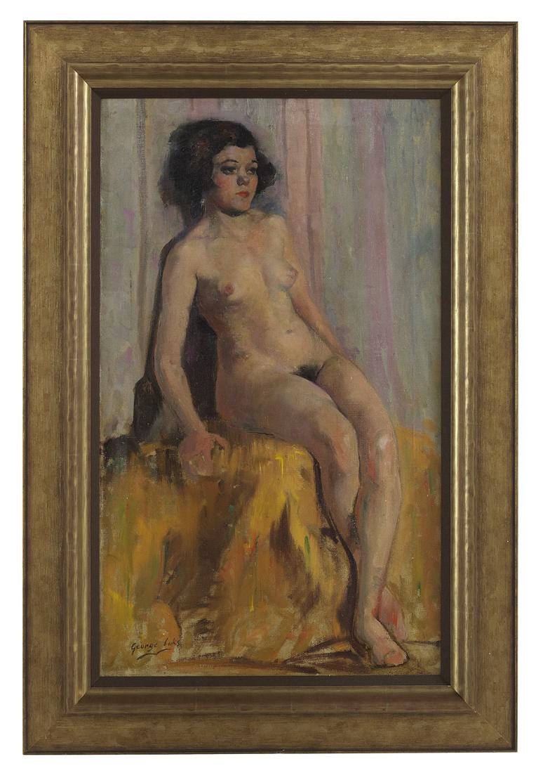 George Benjamin Luks (American, 1867-1933): George Benjamin Luks (American, 1867-1933) "Nude" oil on canvas signed lower left. Framed. 32" x 19", framed 40" x 27"