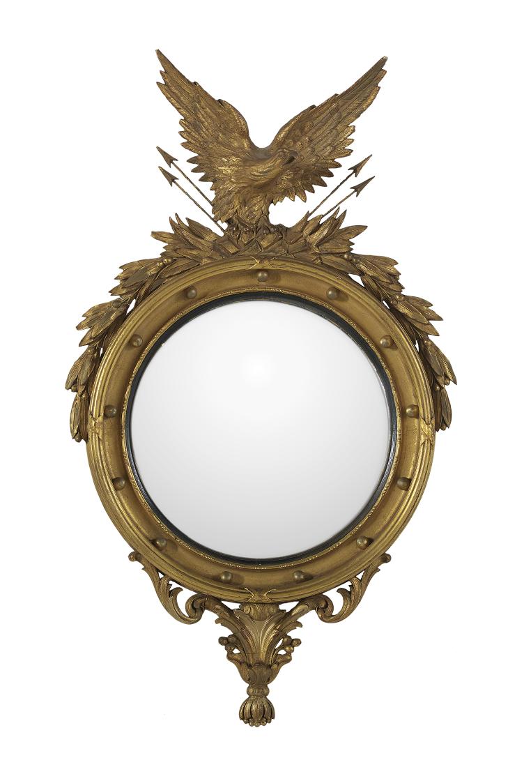 American Classical-Style Giltwood Convex Mirror (1 of 1)