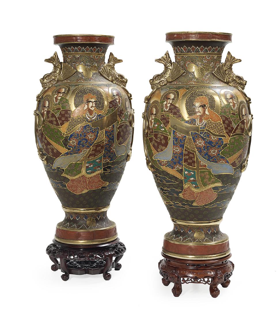 Large Pair of Japanese Satsuma Porcelain Vases (1 of 3)
