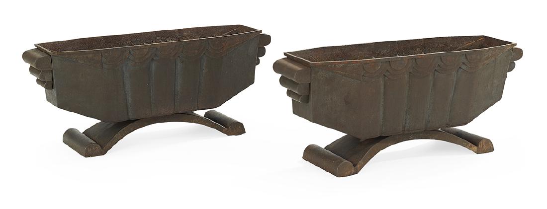 Pair of Unusual Art Deco Cast Metal Planters (1 of 1)