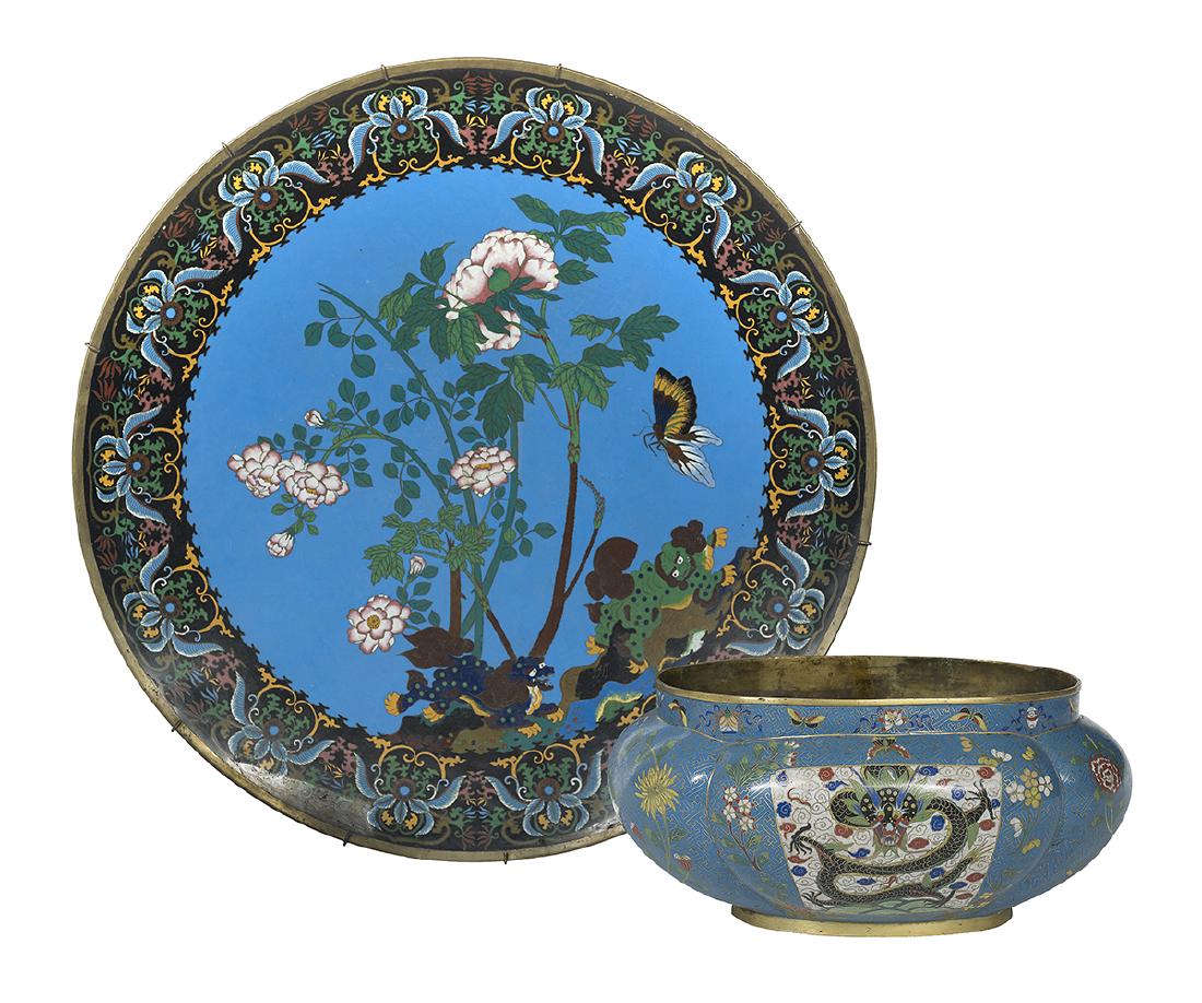 Asian Cloisonne Charger and Jardiniere (1 of 1)