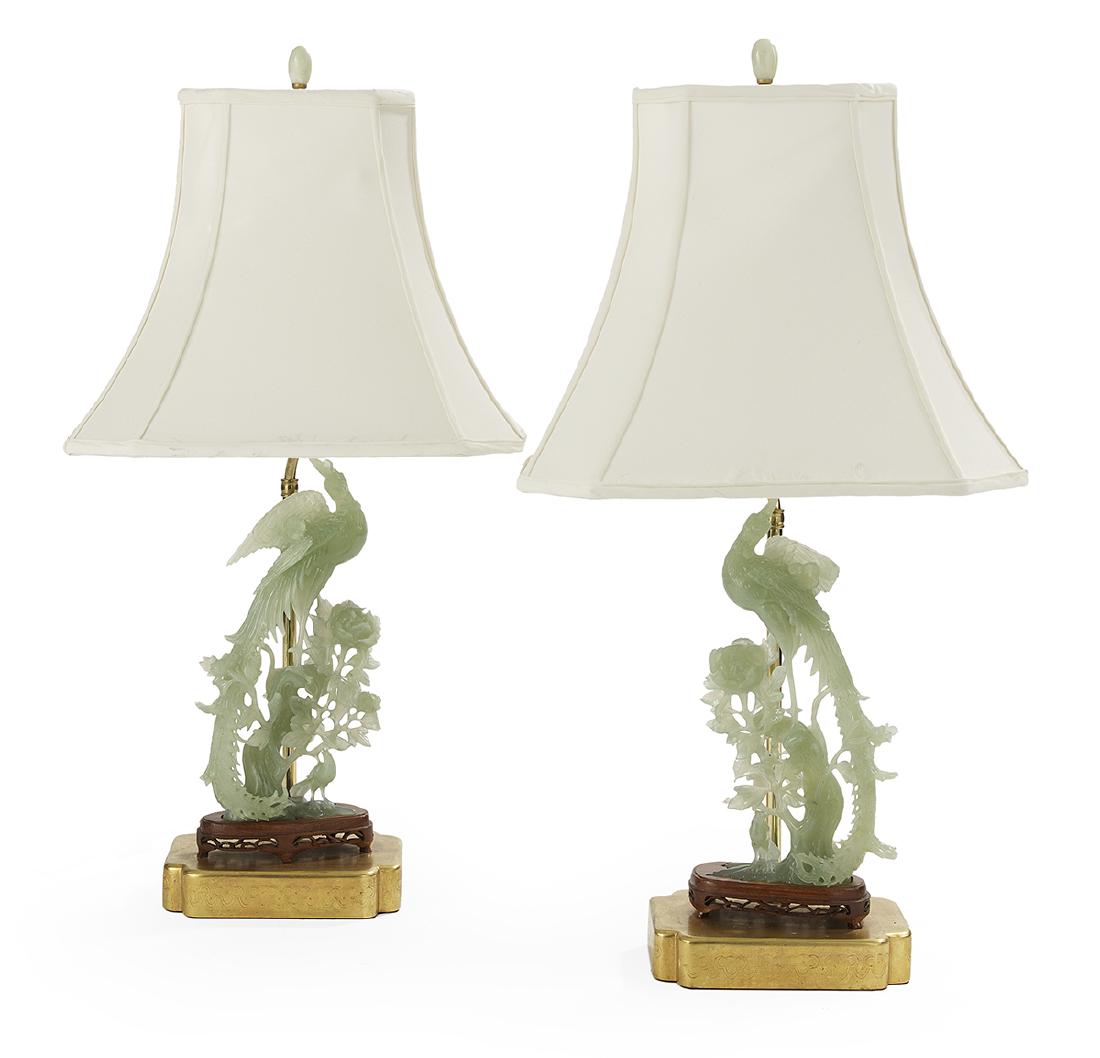 Pair of Chinese Green Quartz Phoenix (1 of 1)