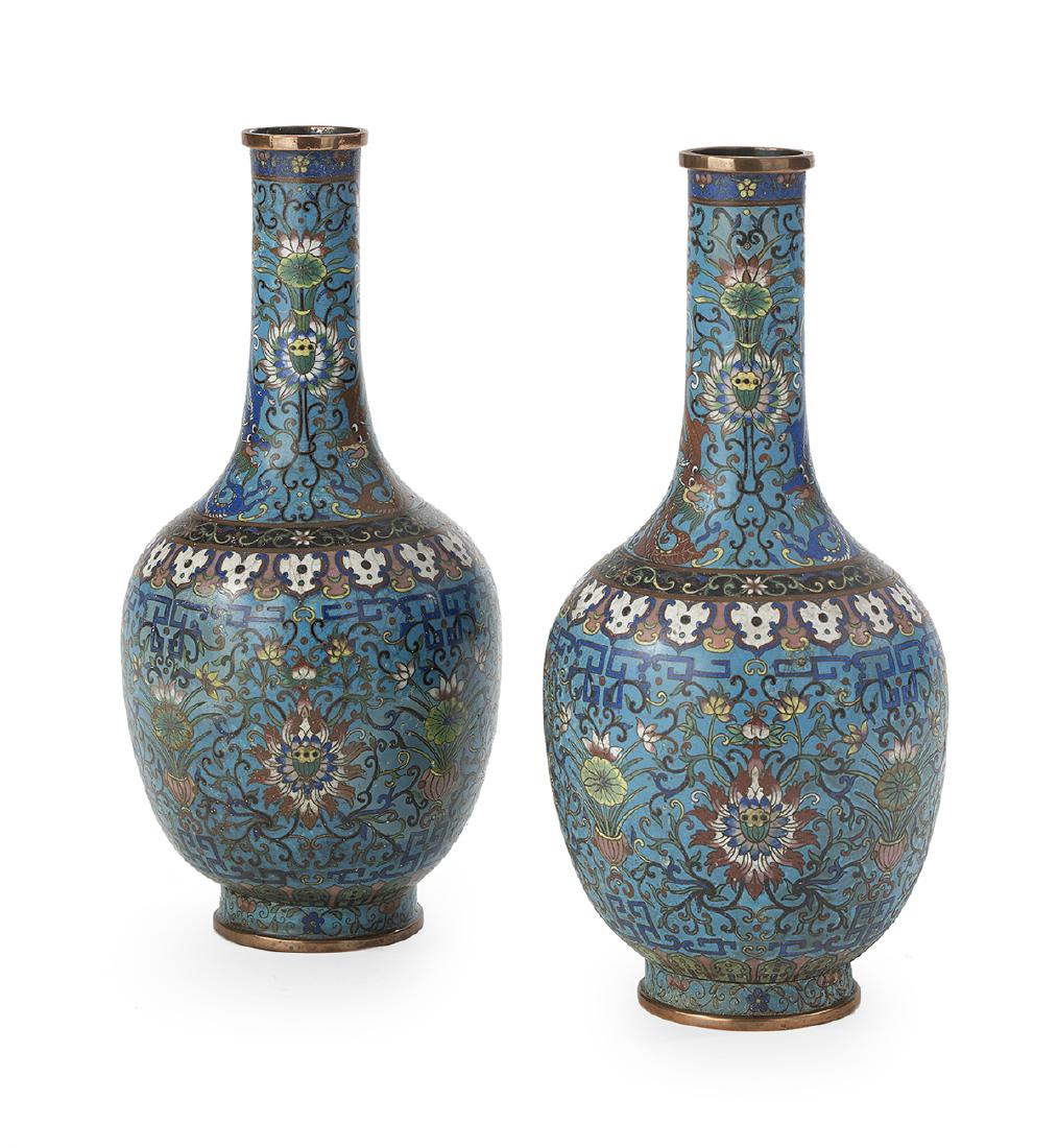 Pair of Chinese Cloisonne Bottle Vases (1 of 1)