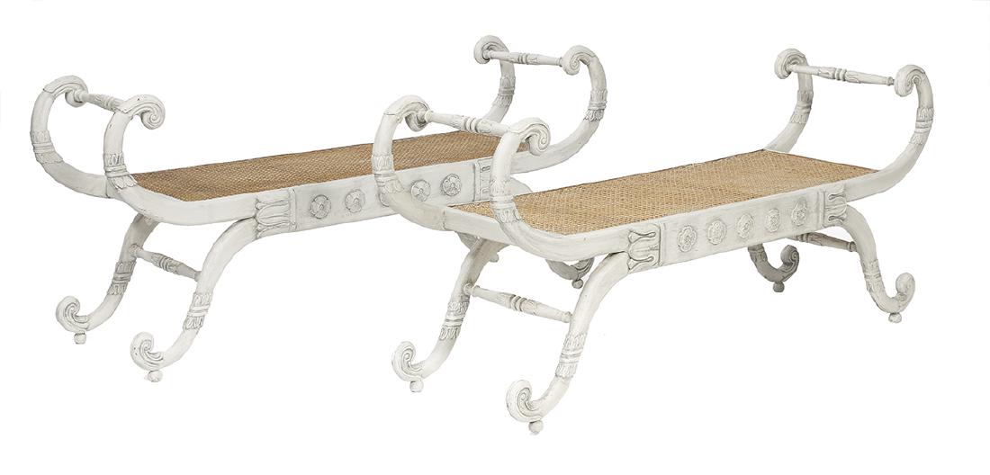 Pair of Regency-Style Caned Benches (1 of 1)