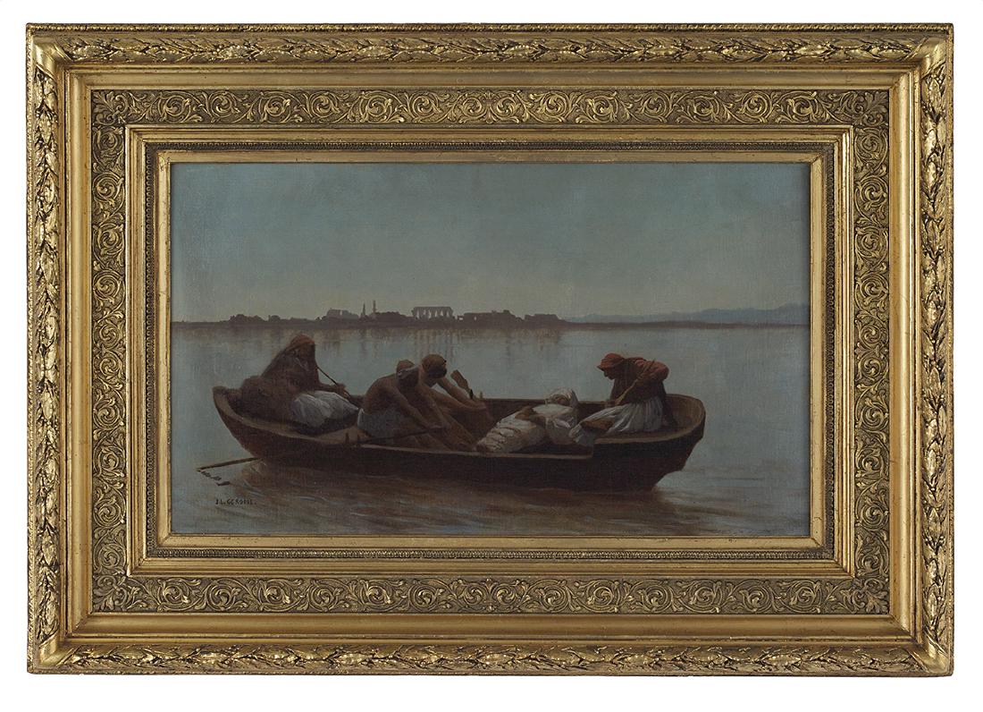 School of Jean-Leon Gerome (French, 1824-1904): School of Jean-Leon Gerome (French, 1824-1904) "Le Prisonnier", oil on canvas signed "Gerome" lower left Framed. 17-1/4" x 29", framed 29-1/4" x 41-1/4"