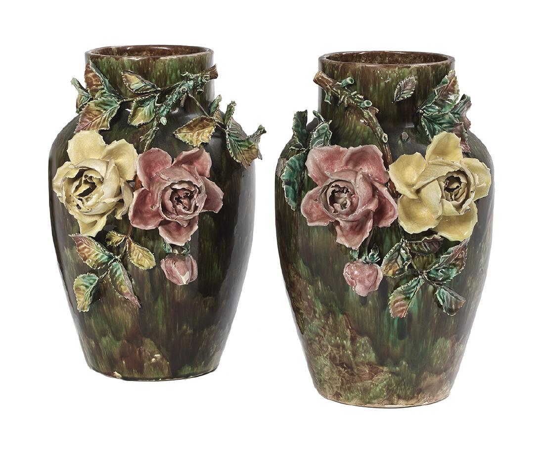 Pair of French Barbotine Majolica Vases (1 of 1)