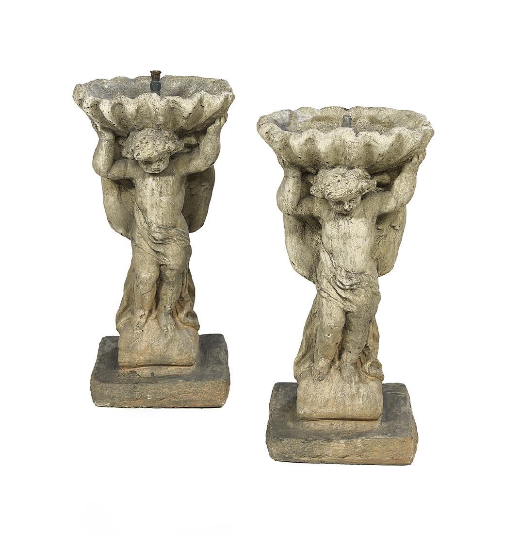 Pair of Molded Composition Bird Fountains (1 of 1)