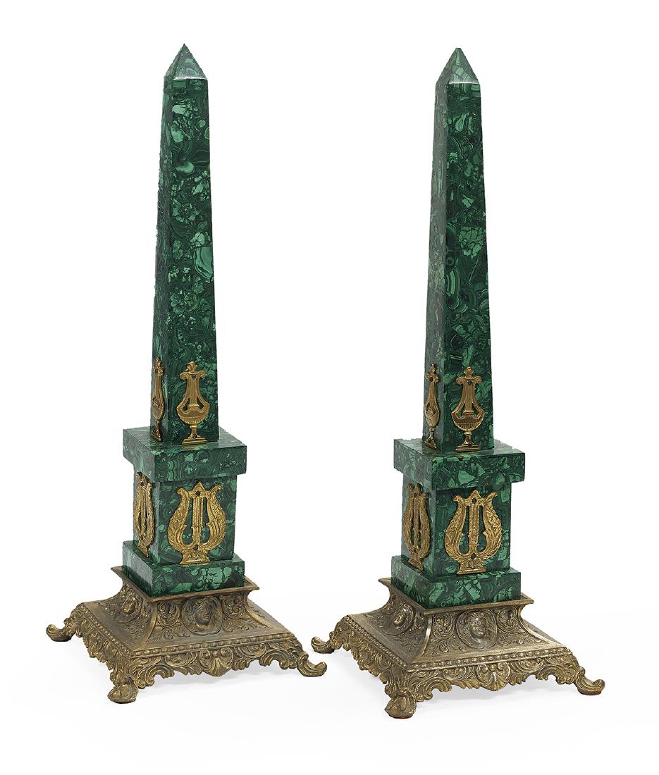 Pair of Empire-Style Malachite Obelisks (1 of 1)