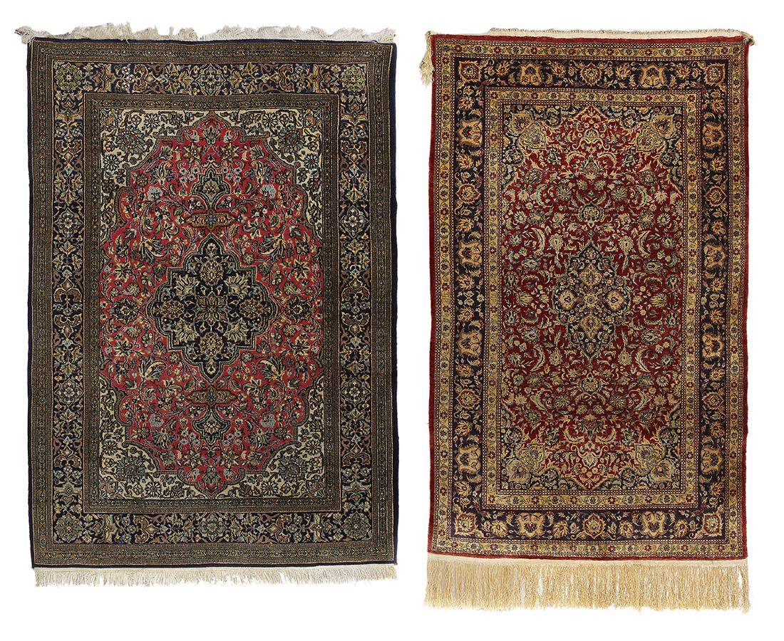 Two Semi-Antique Silk Tabriz Carpets (1 of 1)