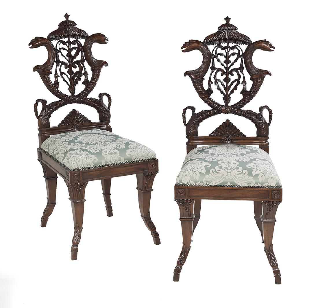 Pair of William IV-Style Mahogany Hall Chairs (1 of 2)