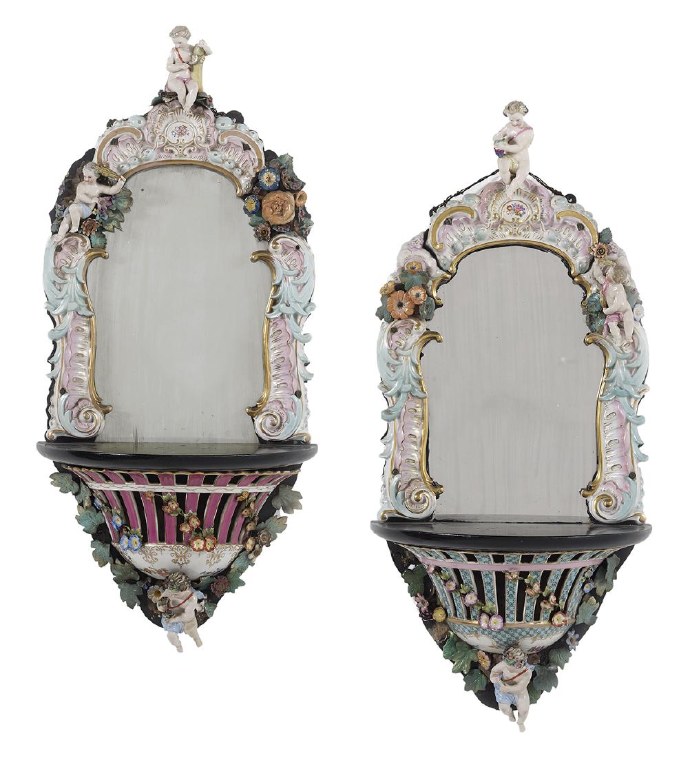 Pair of Meissen-Style Porcelain Mirrored Brackets (1 of 1)