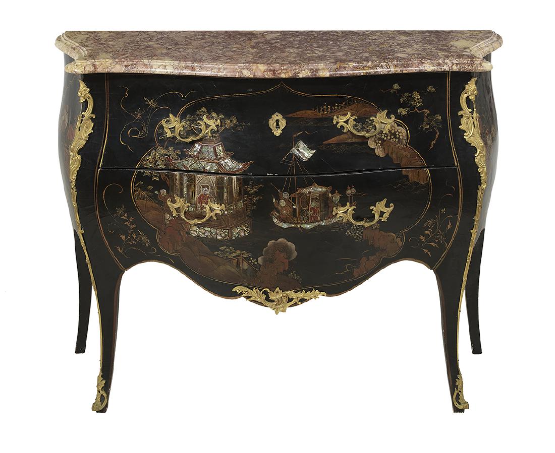 Louis XV-Style Ebonized and Marble-Top Commode (1 of 3)