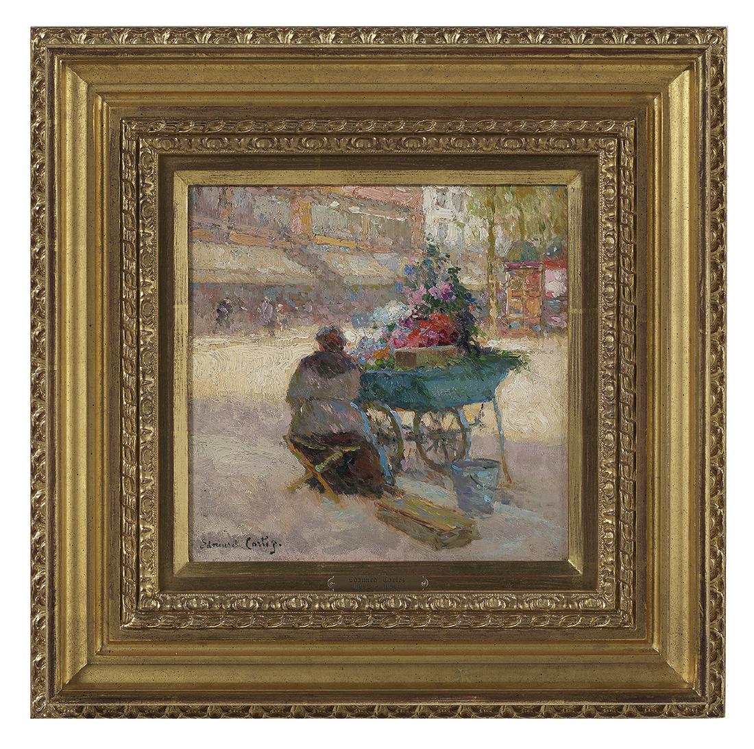 Edouard Cortes, (French, 1882-1969): Edouard Cortes (French, 1882-1969) "En Attendant La Pratique", ca. 1920-1930 oil on panel signed lower left. Gold leaf frame. 9-1/4" x 9-1/4", framed 17-1/4" x 17-1/4" Provenance: Private collection,