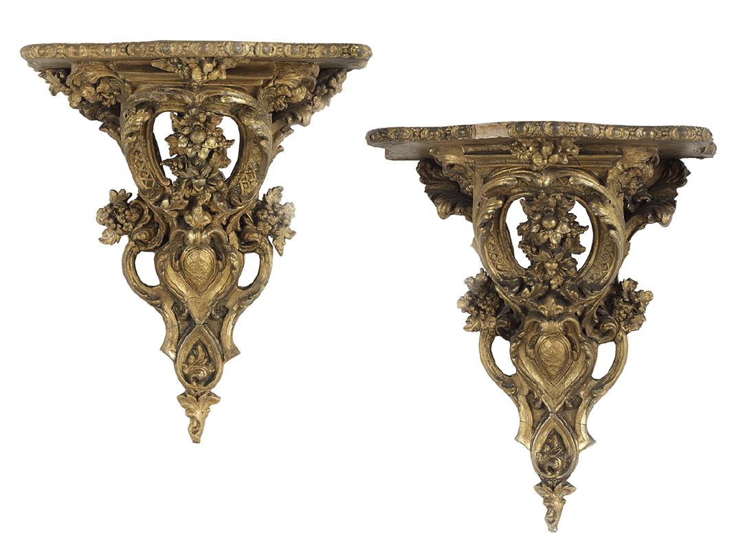 Pair of Louis-Philippe Pierced Giltwood Brackets (1 of 1)