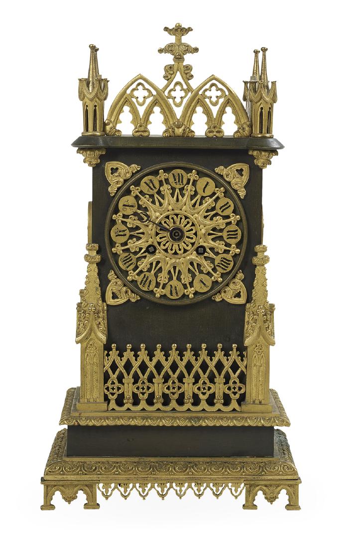 French Gothic Revival Bronze Mantel Clock (1 of 2)