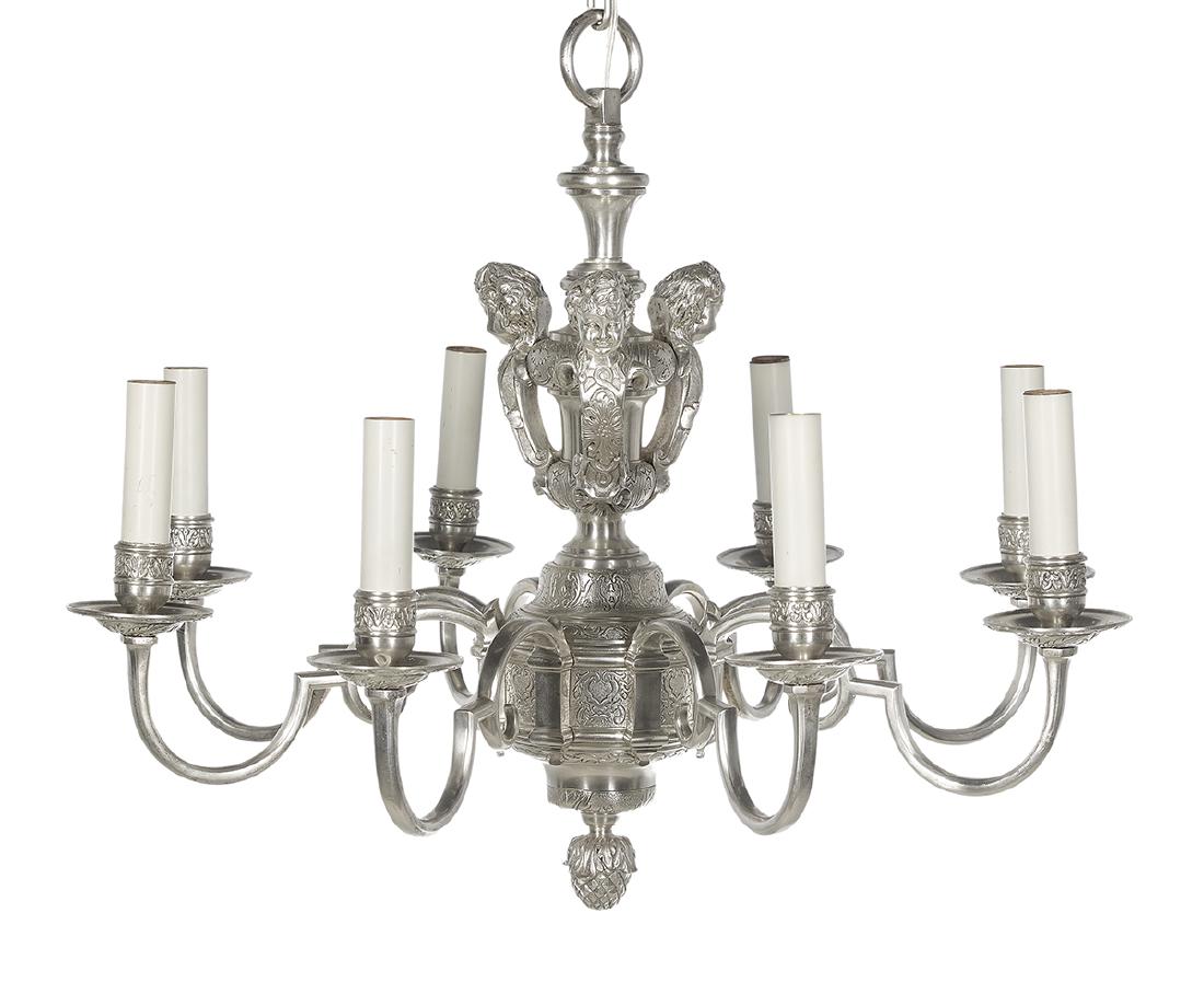 Neoclassical-Style Silvered Bronze Chandelier (1 of 1)