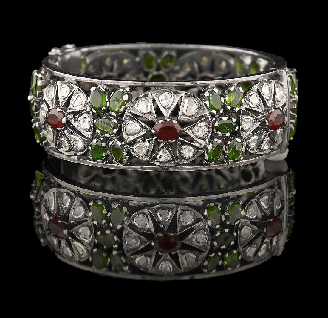 Tsavorite, Ruby and Diamond Bangle Bracelet (1 of 1)