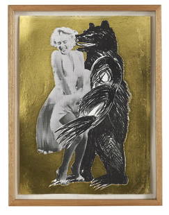 Leonid Sokov, (Russian, 1941-2018): Leonid Sokov (Russian, 1941-2018) "Marilyn and Russian Bear" silkscreen with mixed media signed lower right, numbered "10/99" lower left. Glazed and framed. 30-3/4" x 22-1/2", framed 34-1/2" x