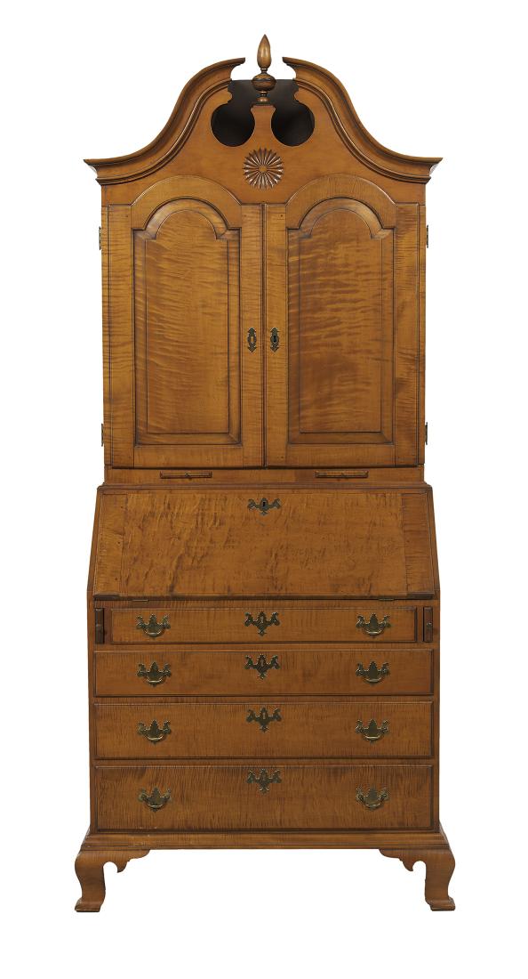 American Chippendale-Style Tiger Maple Secretary (1 of 4)