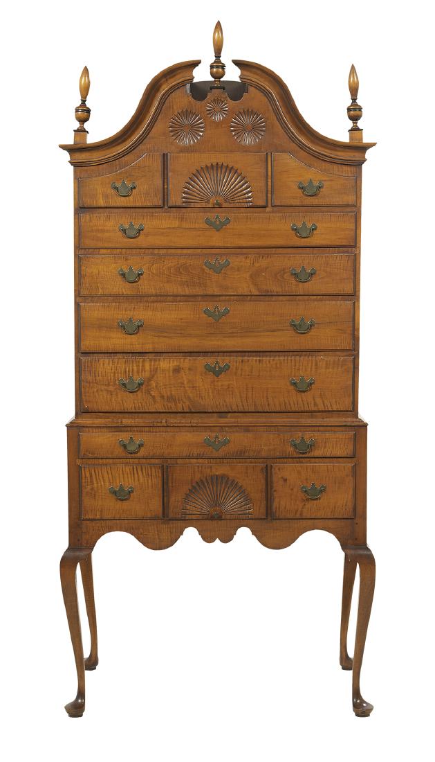 American Queen Anne-Style Tiger Maple High Chest (1 of 4)