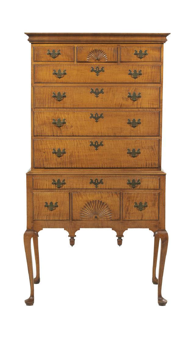 American Queen Anne-Style Tiger Maple High Chest (1 of 3)