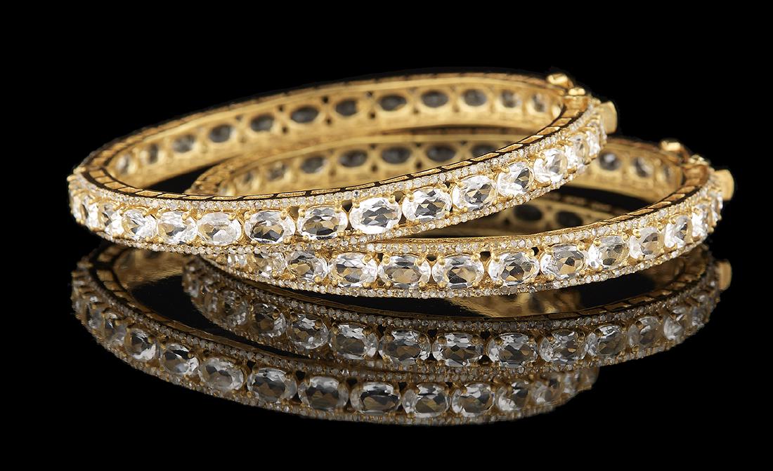 Two Diamond and Rock Crystal Bangle Bracelets (1 of 1)