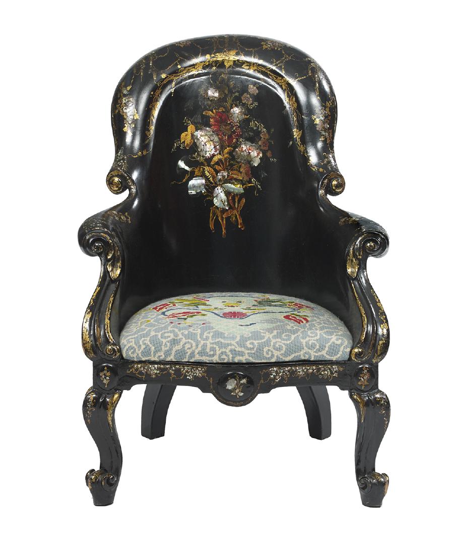 Victorian Ebonized Papier-Mache Armchair (1 of 1)