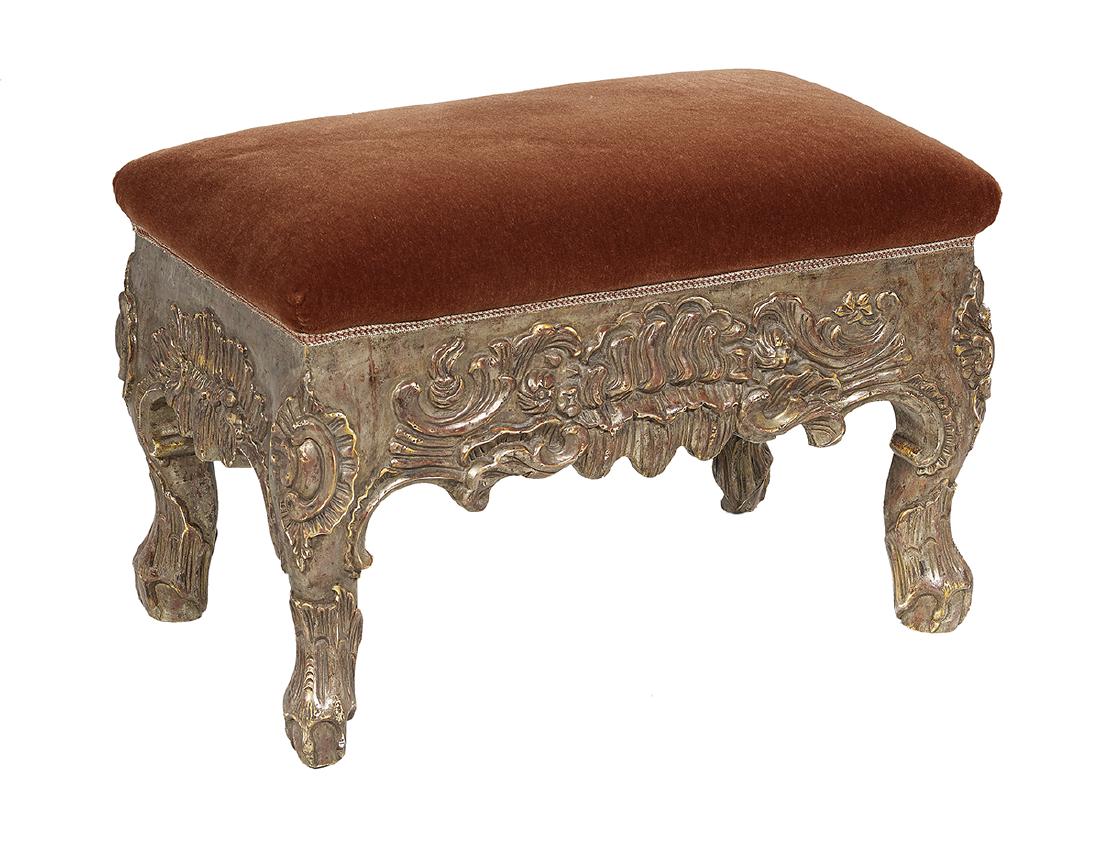 George II-Style Carved and Silver-Leaf Ottoman (1 of 2)