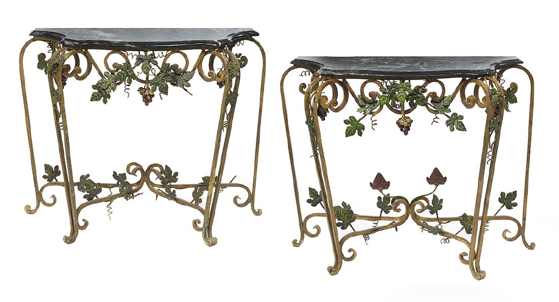 Pair of Metal and Marble-Top Console Tables (1 of 1)