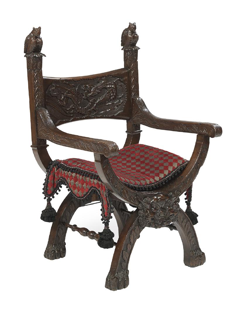 Renaissance-Style Mahogany Savonarola Chair (1 of 1)