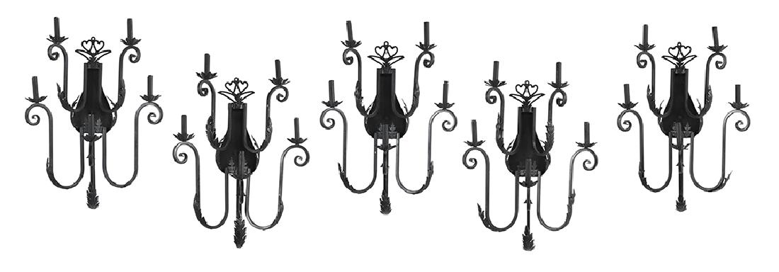 Set of Five Black Metal Sconces (1 of 1)
