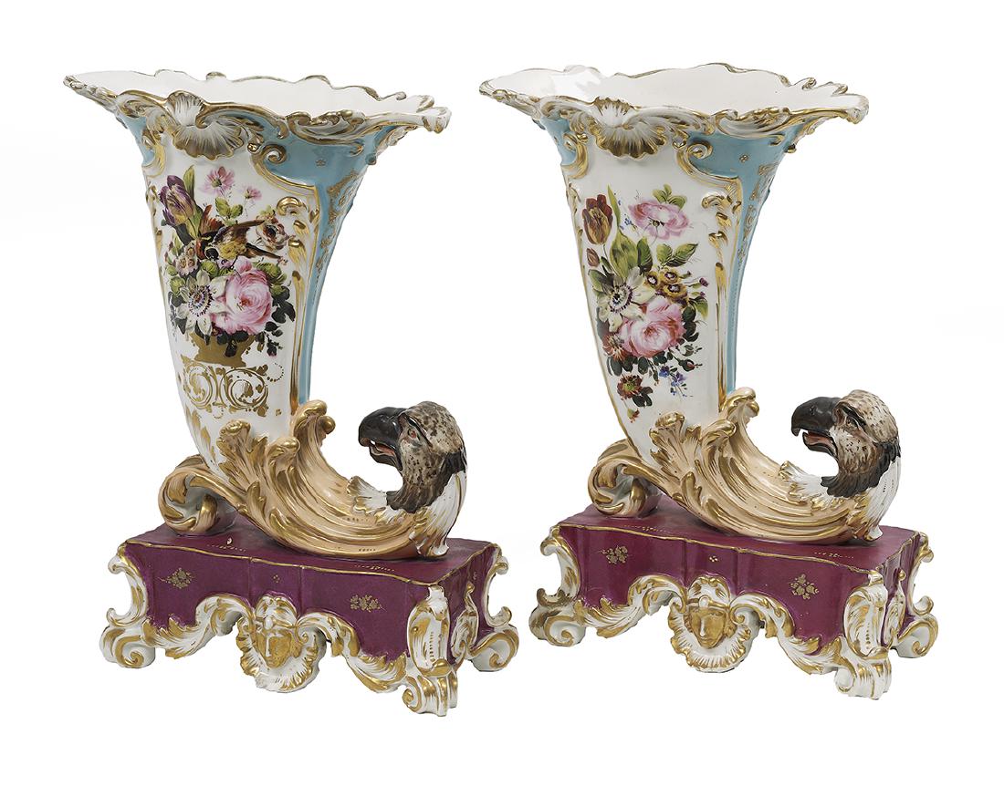 Unusual Pair of Paris Porcelain Rhyton-Form Vases (1 of 1)