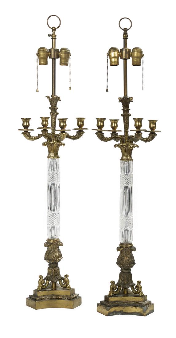 Pair of Empire-Style Brass and Cut Crystal Lamps (1 of 1)