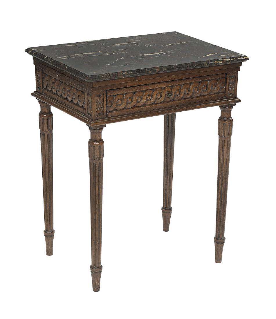 Louis XVI-Style Oak and Marble-Top Side Table (1 of 1)