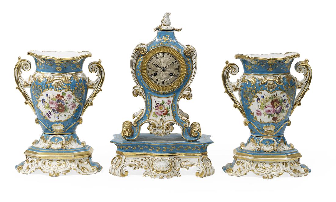 French Rococo Revival Paris Porcelain Clock Set (1 of 2)